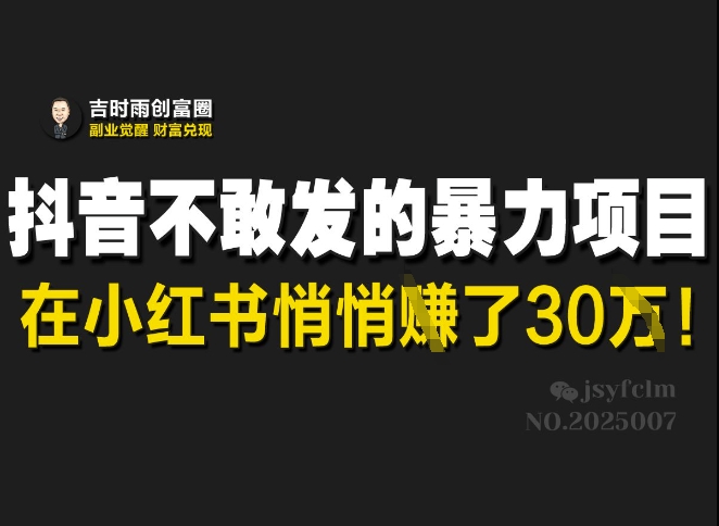 抖音不敢发的暴利项目，在小红书悄悄挣了30W-偏门项目网