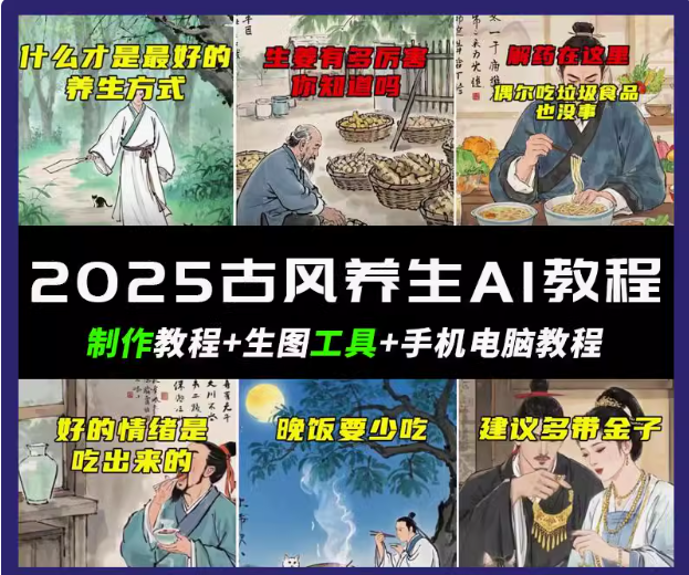 抖音AI古风养生视频教程日入五张 轻松涨粉 10W+-偏门项目网