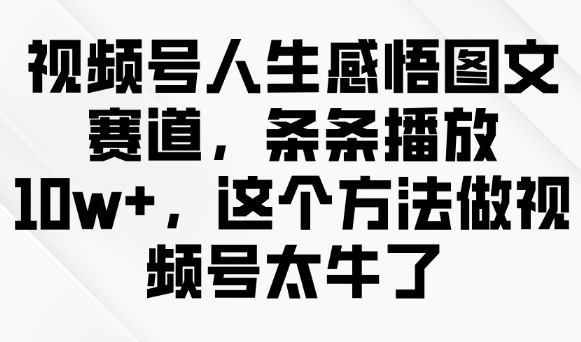 视频号人生感悟图文赛道，条条播放10w+，这个方法做视频号太牛了-偏门项目网