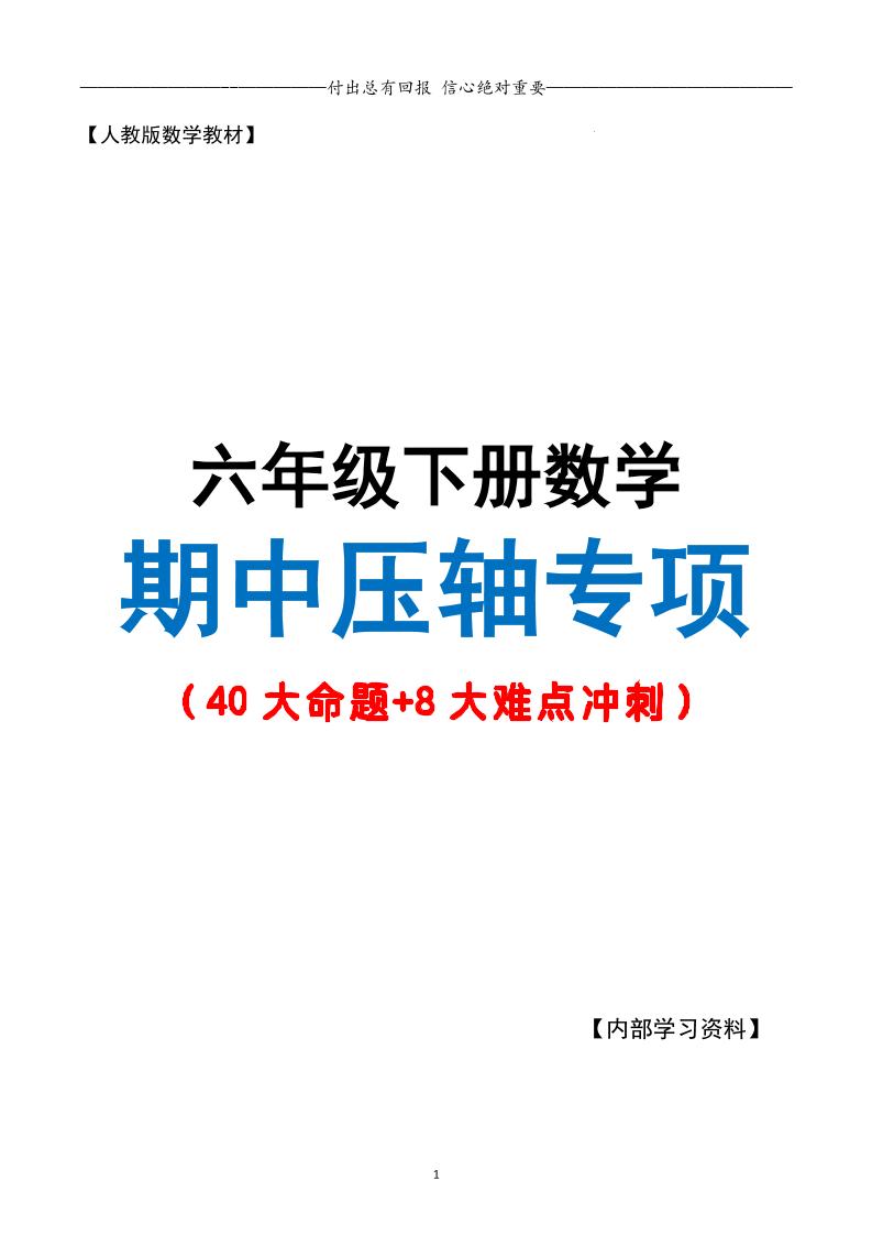 六下数学期中复习·终极压轴版（原卷版）人教版28页-偏门项目网