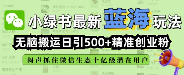 小绿书无脑搬运引流，全自动日引500精准创业粉，微信生态内又一个闷声发财的机会-偏门项目网