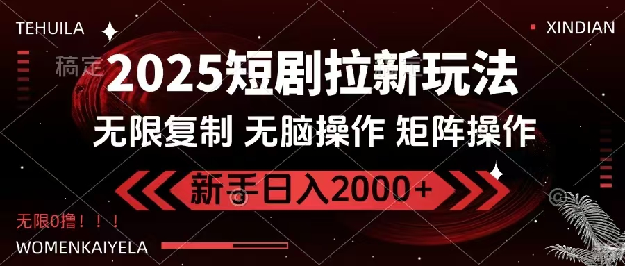 2025短剧拉新玩法，无需注册登录，无限0撸，无脑批量操作日入2000+-偏门项目网