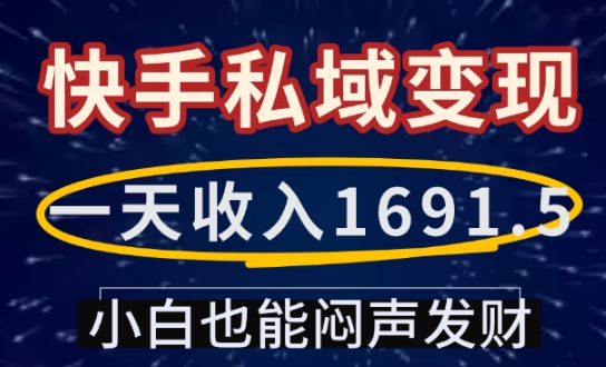 一天收入1691.5，快手私域变现，小白也能闷声发财-偏门项目网