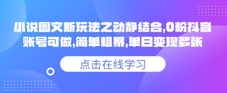 小说推文图文新玩法之动静结合，0粉抖音账号可做，简单粗暴，单日变现多张-偏门项目网