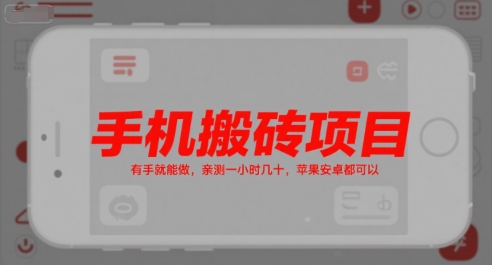 手机搬砖项目，有手就能做，亲测一小时几十，苹果安卓都可以-偏门项目网