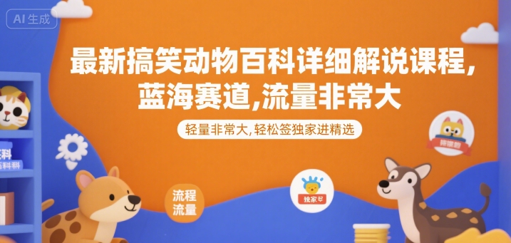 最新搞笑动物百科详细解说课程，蓝海赛道，流量非常大，轻松签独家进精选-偏门项目网