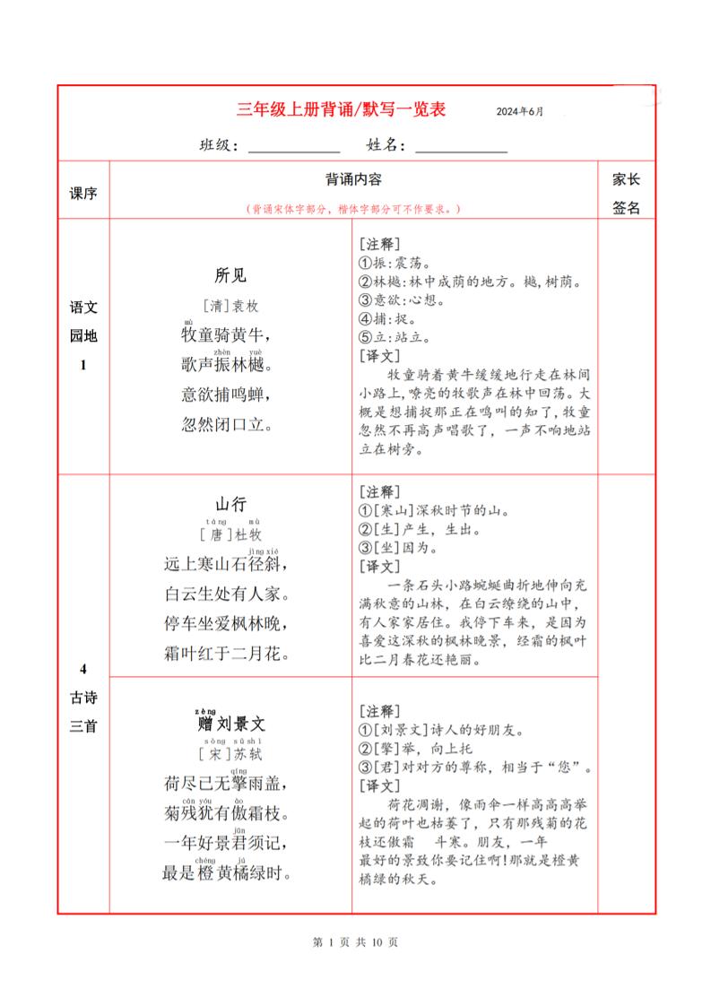 三上语文必背内容+默写表-偏门项目网