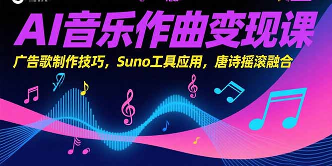 AI音乐作曲变现课，广告歌制作技巧，Suno工具应用，唐诗摇滚融合-偏门项目网