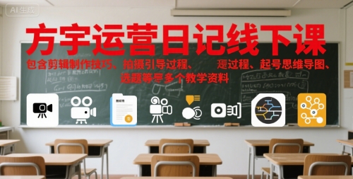 方宇运营日记线下课，包含剪辑制作技巧、拍摄引导过程、起号思维导图、选题等多个教学资料-偏门项目网