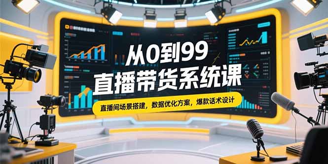 从0到99直播带货系统课，直播间场景搭建，数据优化方案，爆款话术设计-偏门项目网