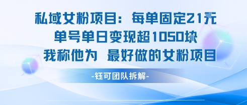 私域女粉项目：每单固定21块，单日变现超1k+，最好做的女粉项目-偏门项目网