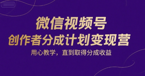 微信视频号创作者分成计划变现营，用心教学，直到取得分成收益-偏门项目网