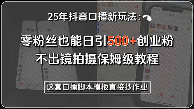 25年抖音口播新玩法：零粉丝也能日引500+创业粉，不出镜拍摄保姆级教程…-偏门项目网
