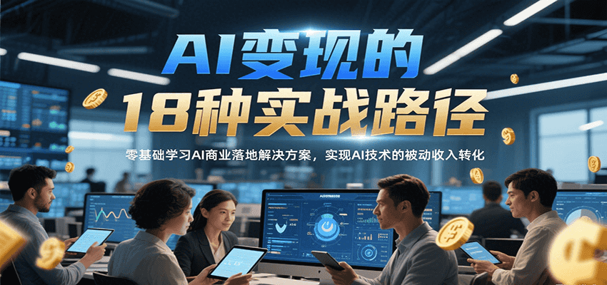 AI变现的18种实战路径，零基础学习AI商业落地解决方案，实现AI技术的被动收入转化-偏门项目网