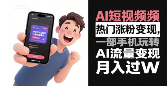 AI短视频热门涨粉变现，一部手机玩转AI流量变现，月入过W-偏门项目网