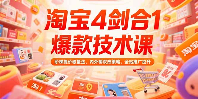 淘宝4剑合1爆款技术课73期：阶梯提价破量法，内外销双改策略 全站推广拉升-偏门项目网