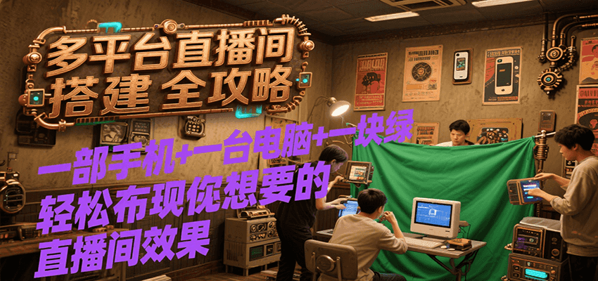 多平台直播间搭建全攻略，一部手机+一台电脑+一块绿布轻松实现你想要的直播间效果-偏门项目网