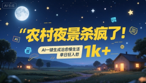 农村夜景杀疯了！AI一键生成治愈系慢生活，单日狂入1k+-偏门项目网