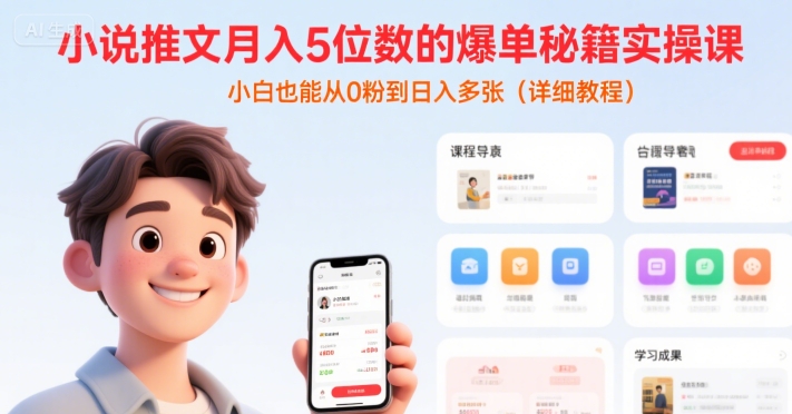 小说推文月入5位数的爆单秘籍实操课，，小白也能从0粉到日入多张(详细教程)-偏门项目网
