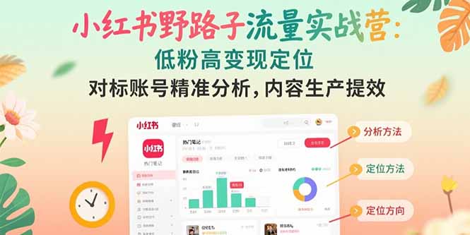 小红书野路子流量实战营：低粉高变现定位 对标账号精准分析 内容生产提效-偏门项目网