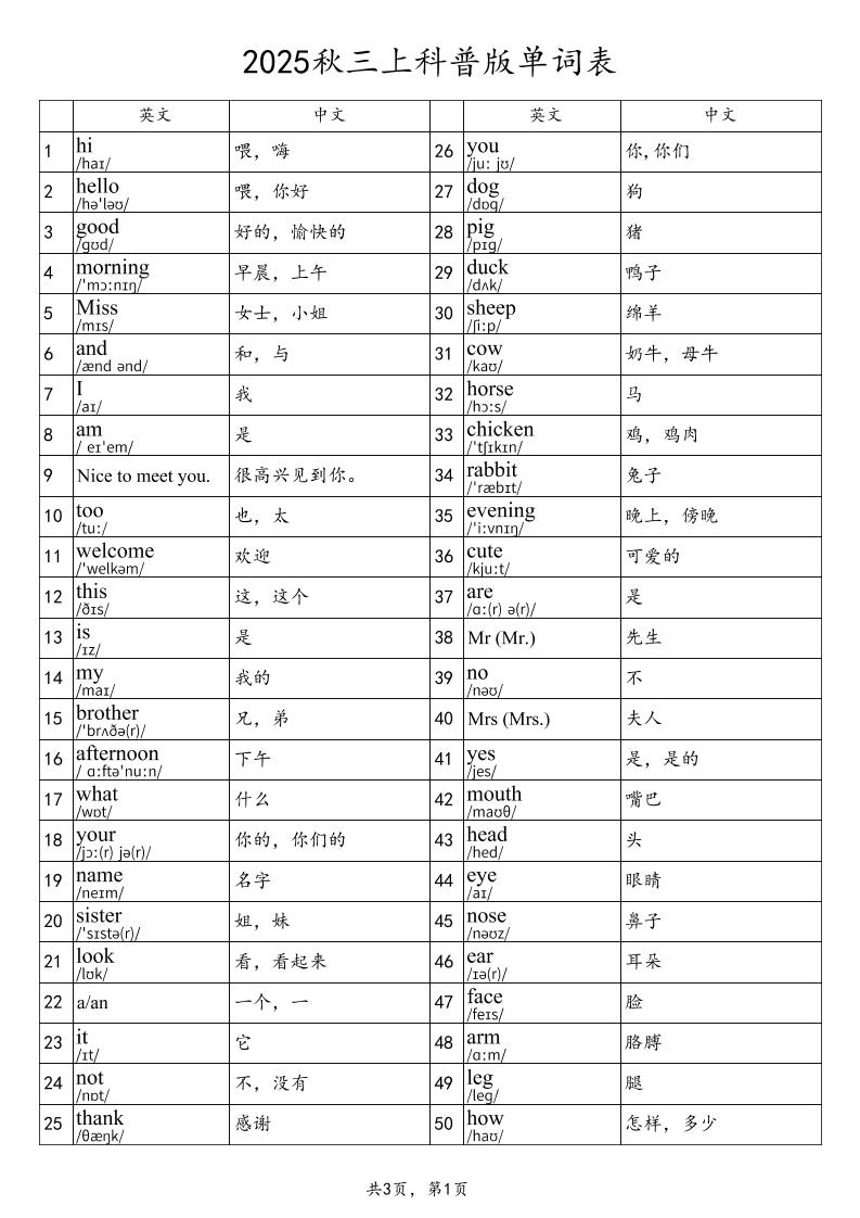 2025秋三上英语科普版单词表-偏门项目网