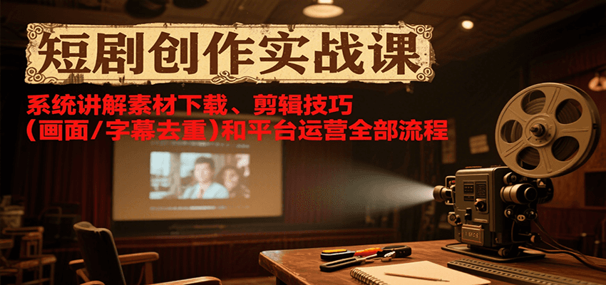 短剧创作实战课，系统讲解素材下载、剪辑技巧(画面/字幕去重)和平台运营全部流程-偏门项目网