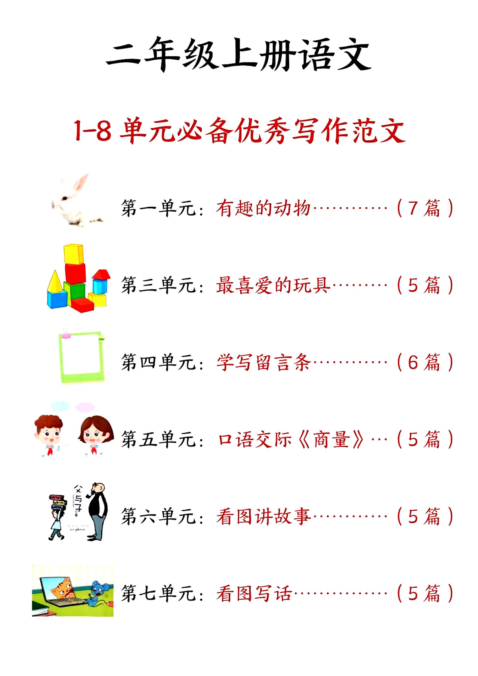 二上语文1-8单元必备优秀写作范文33篇（33页）-偏门项目网
