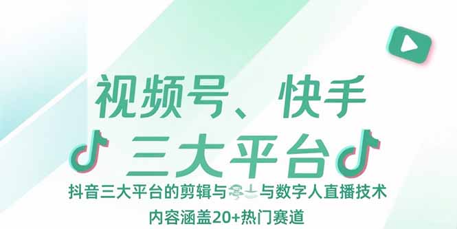 视频号、快手、抖音三大平台的剪辑与数字人直播技术，内容涵盖20+热门赛道-偏门项目网
