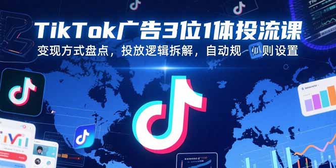 TikTok广告3位1体投流课，变现方式盘点，投放逻辑拆解，自动规则设置-偏门项目网