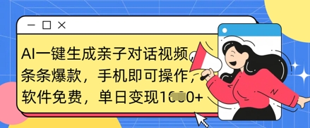 AI一键生成亲子对话视频，条条爆款，一部手机即可操作，单日变现数张-偏门项目网