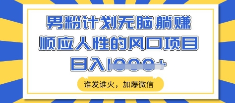 男粉计划无脑躺Z，顺应人性的风口项目，谁发谁火，加爆微信，日入多张【揭秘】-偏门项目网