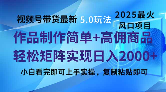 视频号带货最新5.0玩法，作品制作简单，当天起号，复制粘贴，轻松矩阵…-偏门项目网