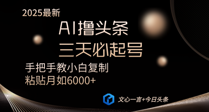 AI撸头条三天必起号手把手教小白复制粘贴月入6000+教程-偏门项目网