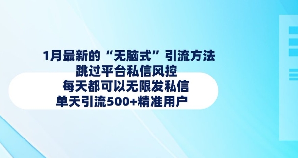 1月最新的无脑式引流方法，跳过平台私信风控，每天都可以无限发私信，单天引流500+精准用户-偏门项目网