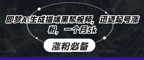 即梦AI生成猫咪黑帮视频，迅速起号涨粉，一个月5k-偏门项目网