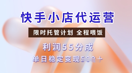 快手小店代运营，限时托管计划，收益55分，单日稳定变现多张【揭秘】-偏门项目网