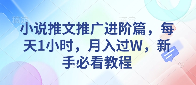 小说推文推广进阶篇，每天1小时，月入过W，新手必看教程-偏门项目网
