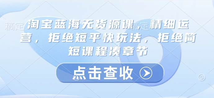 淘宝蓝海无货源课，精细运营，拒绝短平快玩法，拒绝简短课程凑章节-偏门项目网