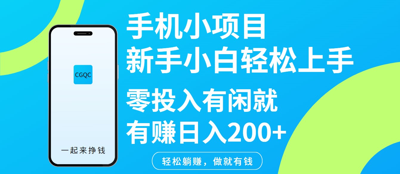 手机小项目新手小白轻松上手零投入有闲就有赚日入200+-偏门项目网