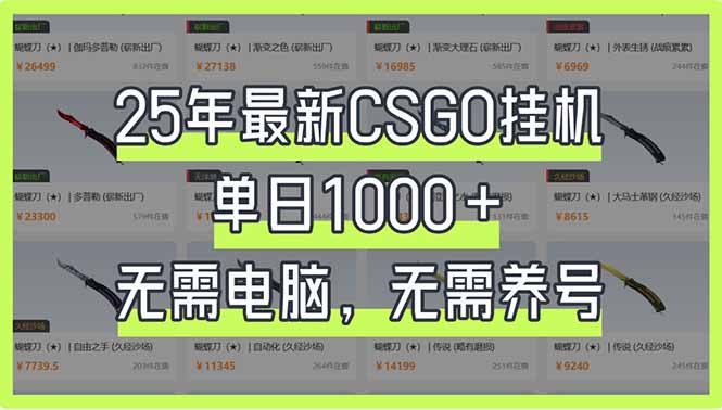 25年最新CSGO挂机系统，单日1000+，无需电脑，无需养号，0基础可上手-偏门项目网