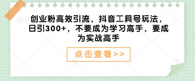 创业粉高效引流，抖音工具号玩法，日引300+，不要成为学习高手，要成为实战高手-偏门项目网
