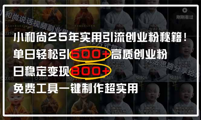 小和尚2025年实用引流秘籍！单日轻松引500+高质量创业粉，日变现800+，…-偏门项目网