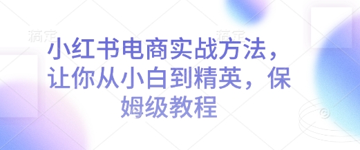 小红书电商实战方法，让你从小白到精英，保姆级教程-偏门项目网