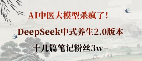 AI中医大模型杀疯了！DeepSeek中式养生2.0版本，十几篇笔记粉丝3w+-偏门项目网