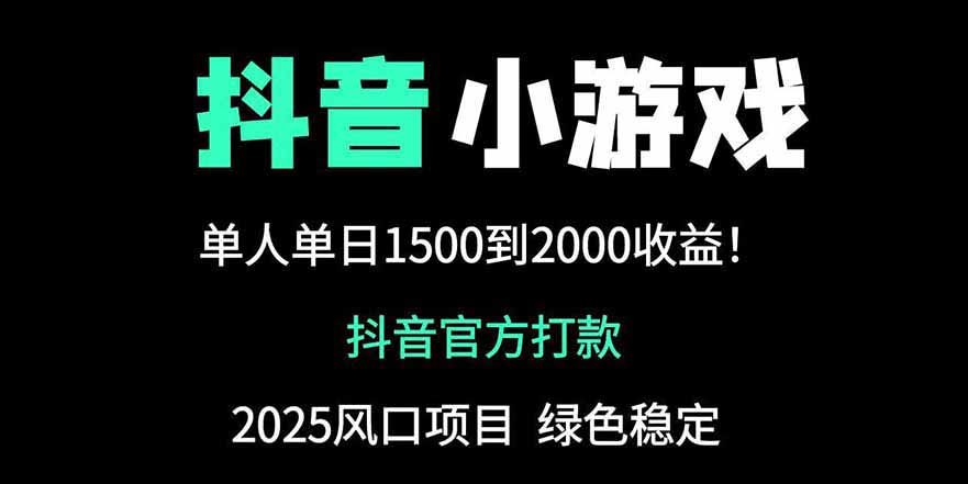 抖音官方小游戏2025全网最新玩法，暴利赚钱项目，单机日入2000+-偏门项目网