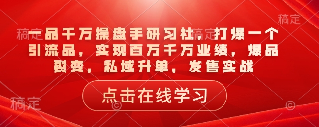 一品千万操盘手研习社，打爆一个引流品，实现百万千万业绩，爆品裂变，私域升单，发售实战-偏门项目网