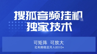 【搜狐音频挂G】独家技术，可矩阵可放大，红利期稳定月入8k【揭秘】-偏门项目网