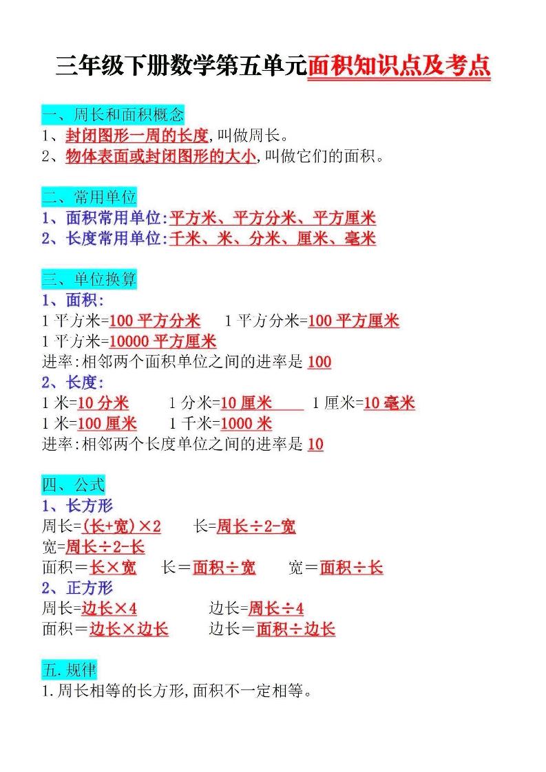 三下数学面积知识点与考点-偏门项目网