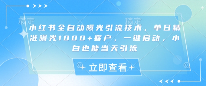 小红书全自动曝光引流技术，单日精准曝光1000+客户，一键启动，小白也能当天引流【揭秘】-偏门项目网