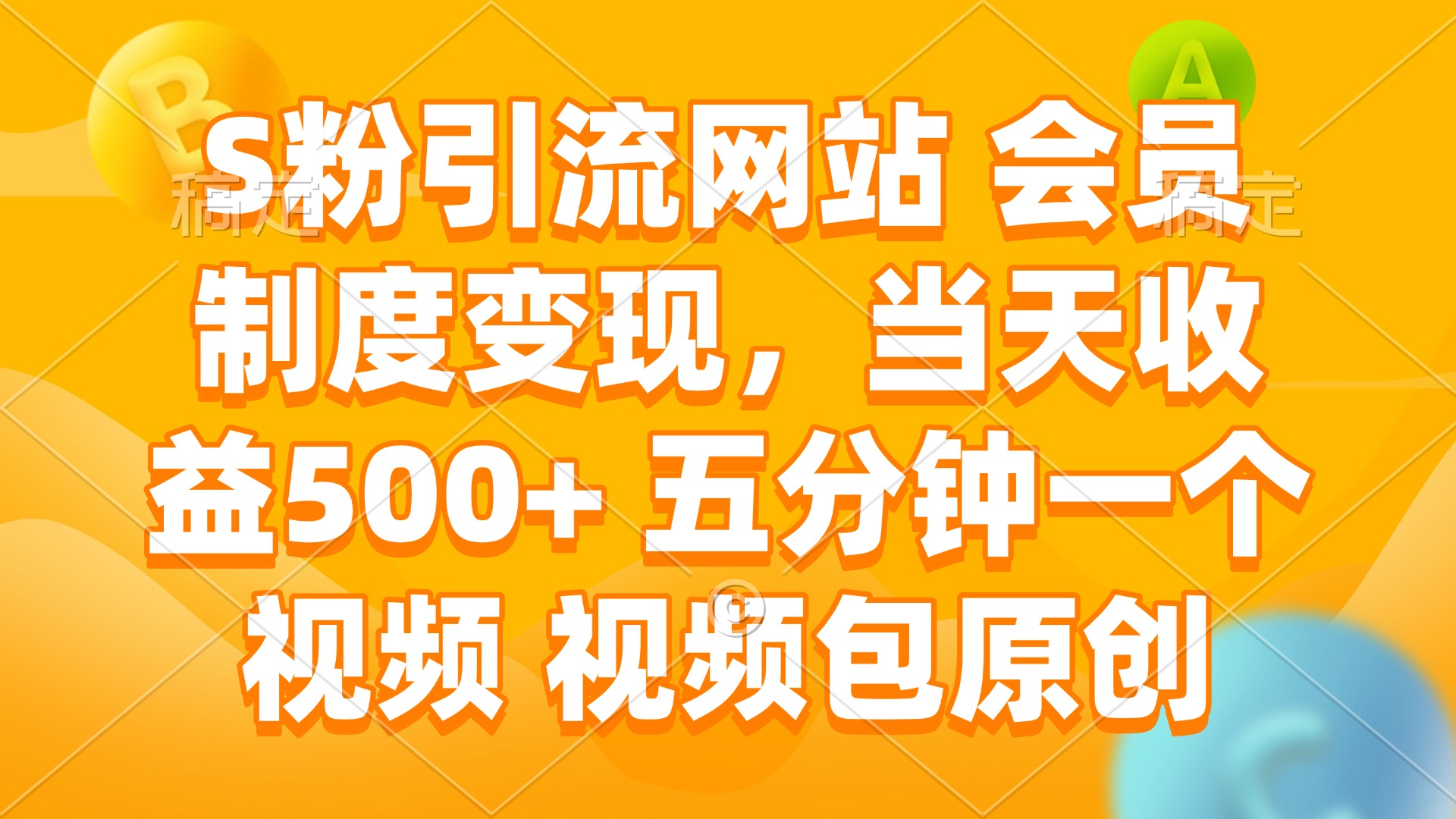 S粉引流网站 会员制度变现，当天收益500+ 五分钟一个视频 视频包原创-偏门项目网